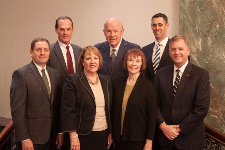 group picture of the DFCU Board Members including: Randy Ploeger, Allan Gunnerson, Vance Huntley, Doug Martin, Kathleen Fueston, Susan Rather, & Kai Hintze
