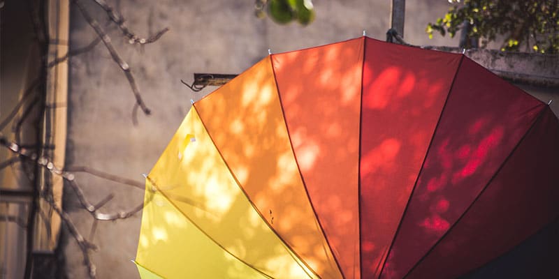 view of the top of a colorful umbrella