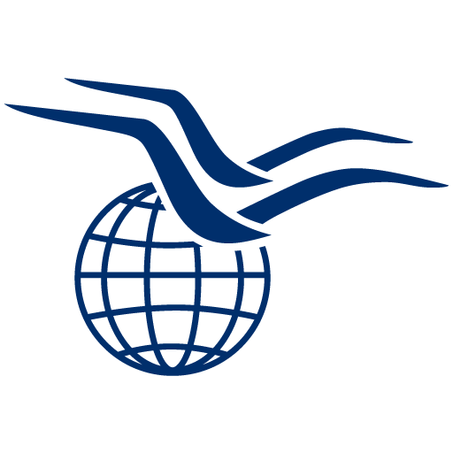 DFCU logomark with seagulls flying over globe